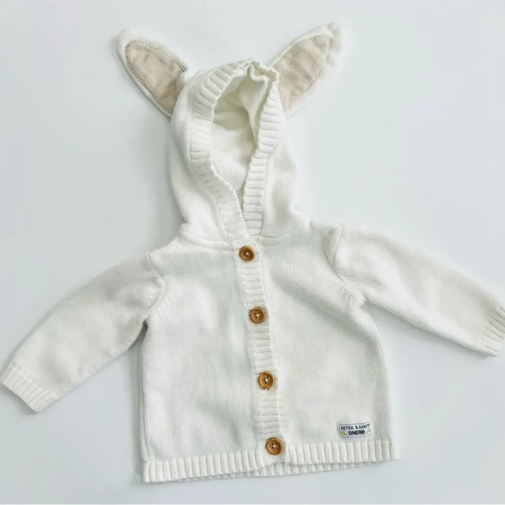 Gymboree Baby Peter Rabbit hooded ears white sweater cardigan